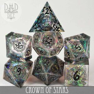DND Dice Set -‎ Crown of Stars - 7 Handmade Resin Dice - Fantasy RPG Gaming